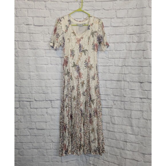 Nostalgia Dress Floral Printed Cottagecore Lace Panel Maxi Women's Medium Vtg - Picture 1 of 8